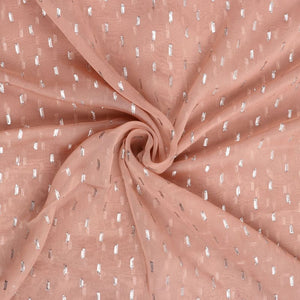 Salmon Pink Dyed Golden Zari Chiffon Dobby Fabric (Bulk)