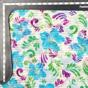 Blue And Green Floral Pattern Screen Print Chiffon Fabric (Bulk)