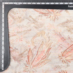 Peach And Pink Floral Pattern Screen Print Chiffon Lurex Fabric
