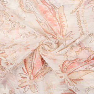 Peach And Pink Floral Pattern Screen Print Chiffon Lurex Fabric