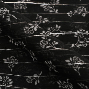 Black And White Floral Pattern Screen Print Chiffon Lurex Fabric