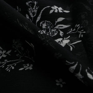 Black And White Floral Pattern Screen Print Chiffon Fabric