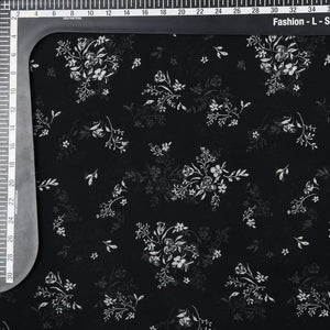 Black And White Floral Pattern Screen Print Chiffon Fabric