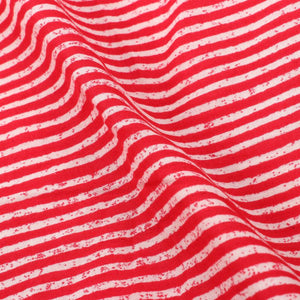 Red And  White Stripes Pattern Screen Print Cotton Fabric