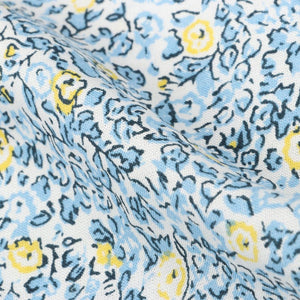 White And Sky Blue Floral Pattern Screen Print Cotton Fabric (Bulk)