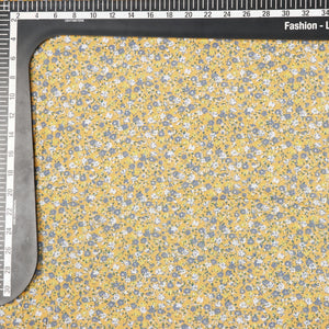 Mustard Yellow And Grey Floral Pattern Screen Print Cotton Fabric