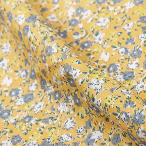 Mustard Yellow And Grey Floral Pattern Screen Print Cotton Fabric