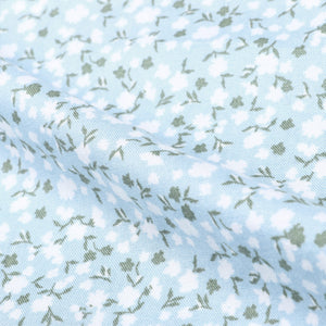 Baby Blue And White Floral Pattern Screen Print Rayon Fabric (Bulk)