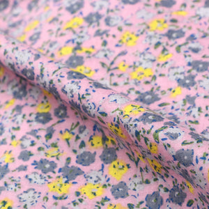 Dusty Pink And Yellow Floral Pattern Screen Print Cotton Fabric