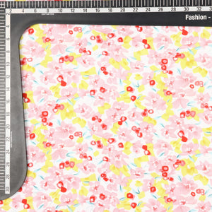 Pink And Yellow Floral Pattern Screen Print Cotton Fabric