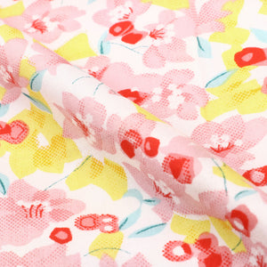 Pink And Yellow Floral Pattern Screen Print Cotton Fabric