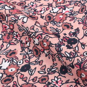 Pale Red And Dark Blue Floral Pattern Screen Print Cotton Fabric