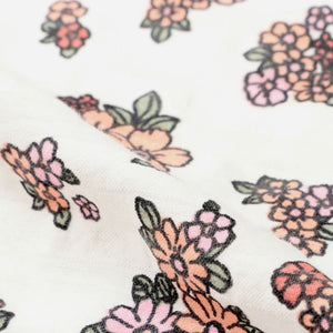 Coral Peach And White Floral Pattern Screen Print Cotton Fabric