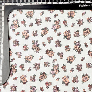 Coral Peach And White Floral Pattern Screen Print Cotton Fabric