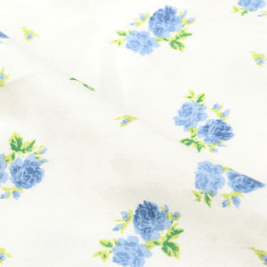 White And Blue Floral Pattern Screen Print Cotton Fabric