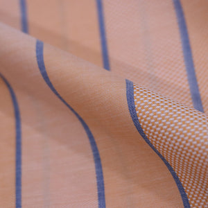 Light Orange And Blue Stripe Pattern Yarn Dyed Cotton Fabric