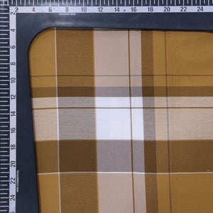 Dark Beige And Brown Checks Pattern Yarn Dyed Cotton Lycra Fabric