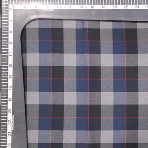 Navy Blue And Black Checks Pattern Yarn Dyed Cotton Lycra Fabric