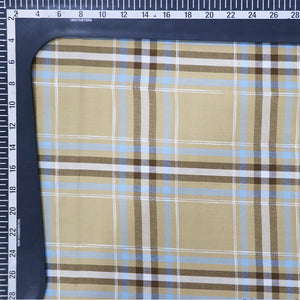 Beige And Brown Checks Pattern Screen Print Cotton Fabric