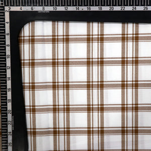 White And Beige Checks Pattern Screen Print Cotton Fabric