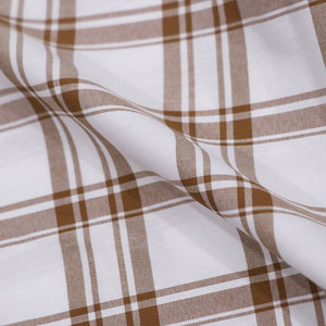 White And Beige Checks Pattern Screen Print Cotton Fabric