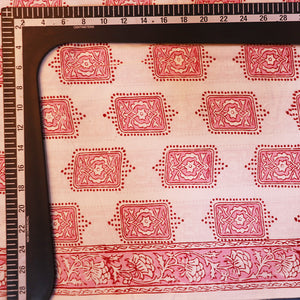 White And Pink Block Print Cotton Fabric