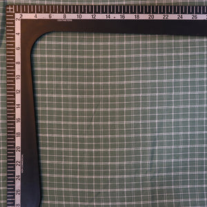 Green And White Weave Checks Cotton Fabric