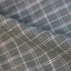 Green And White Weave Checks Cotton Fabric