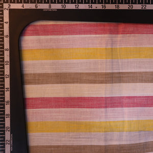 Cream And Yellow, Gray,Pink Line Handloom Cotton Prewash Fabric