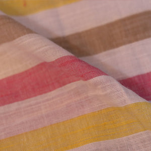 Cream And Yellow, Gray,Pink Line Handloom Cotton Prewash Fabric