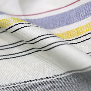 White,Yellow And Green Stripes Pattern Screen Print Cotton Fabric