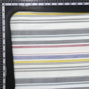 White,Yellow And Green Stripes Pattern Screen Print Cotton Fabric