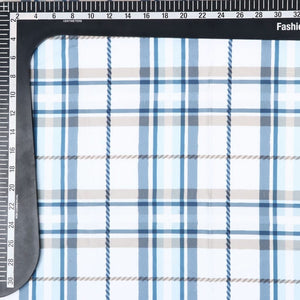 Navy Blue And White Checks Pattern Digital Print Crepe Fabric