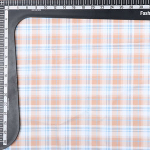 Peach And White Checks Pattern Digital Print Crepe Fabric