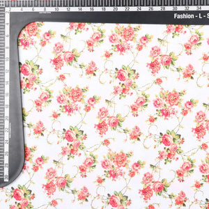 White And Pink Floral Pattern Digital Print Crepe Fabric