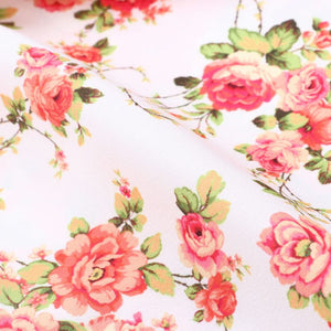 White And Pink Floral Pattern Digital Print Crepe Fabric