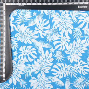 Blue And White Leaf Pattern Digital Print American Crepe Fabric (Bulk)