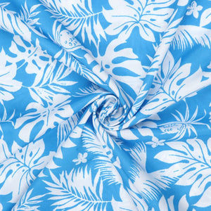 Blue And White Leaf Pattern Digital Print American Crepe Fabric (Bulk)