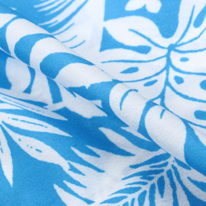 Blue And White Leaf Pattern Digital Print American Crepe Fabric (Bulk)