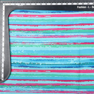 Turquoise And Pink Stripes Pattern Digital Print Crepe Fabric