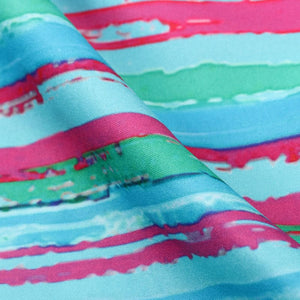 Turquoise And Pink Stripes Pattern Digital Print Crepe Fabric