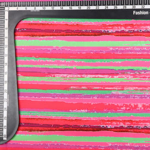 Pink And Parrot Green Stripes Pattern Digital Print Crepe Fabric