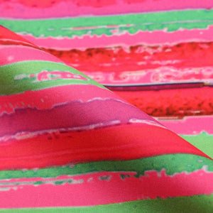 Pink And Parrot Green Stripes Pattern Digital Print Crepe Fabric