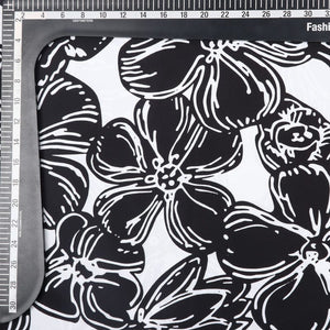 Black And White Floral Pattern Digital Print Crepe Fabric