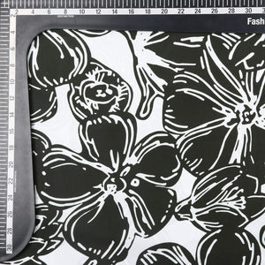 Olive Green And White Floral Pattern Digital Print Crepe Fabric