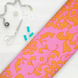 Pink And Orange Floral Pattern Screen Print Crepe Fabric (Bulk)