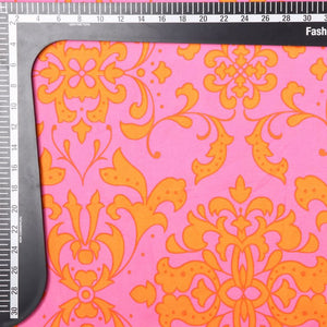 Pink And Orange Floral Pattern Screen Print Crepe Fabric (Bulk)