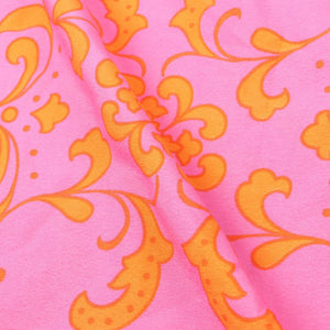 Pink And Orange Floral Pattern Screen Print Crepe Fabric (Bulk)