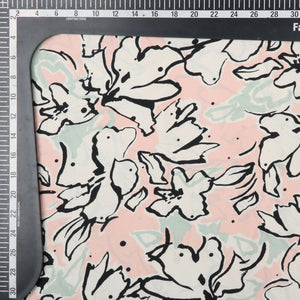 White And Peachy Pink Floral Pattern Screen Print American Crepe Fabric