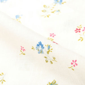 White And Blue Floral Pattern Screen Print Cotton Fabric